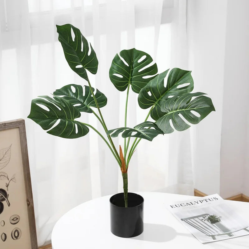 Plastic Green Monstera Tree Artificial Plants For Home Decor Fake Greenery Tropical Palm Small Plant Garden Decoration