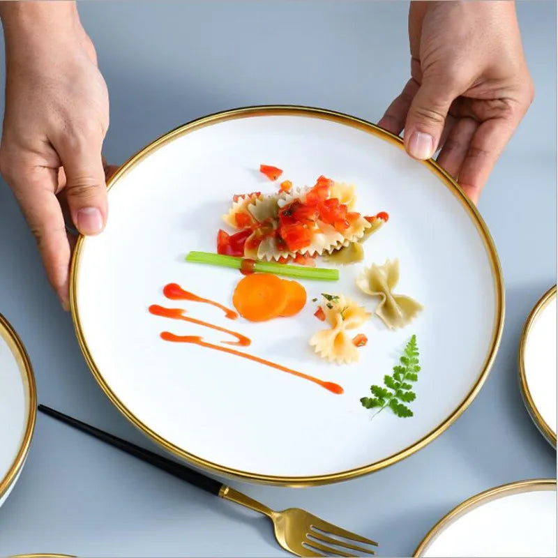 Matte Rim White Porcelain Dinner Plates