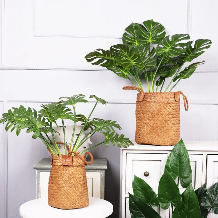 Plastic Green Monstera Tree Artificial Plants For Home Decor Fake Greenery Tropical Palm Small Plant Garden Decoration