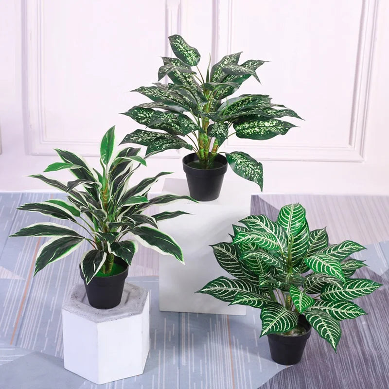 Plastic Green Monstera Tree Artificial Plants For Home Decor Fake Greenery Tropical Palm Small Plant Garden Decoration