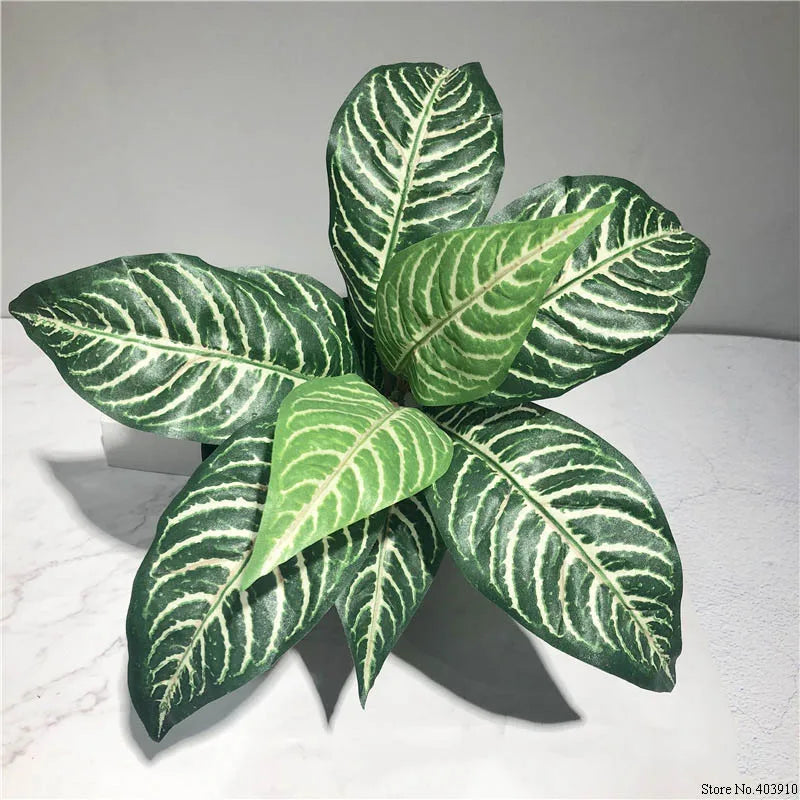 10 Heads Zebra Leaf Artificial Plants Fake Fern Green Leaf Tree Plant for home garden decorations