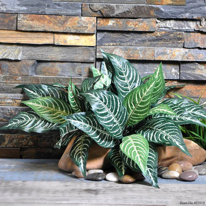 10 Heads Zebra Leaf Artificial Plants Fake Fern Green Leaf Tree Plant for home garden decorations