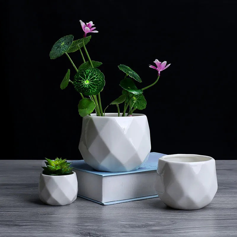 Ceramic Diamond Geometric Flowerpot