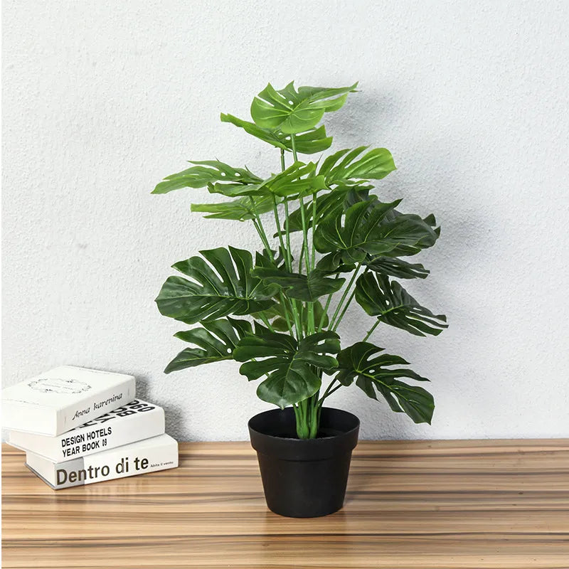 Plastic Green Monstera Tree Artificial Plants For Home Decor Fake Greenery Tropical Palm Small Plant Garden Decoration