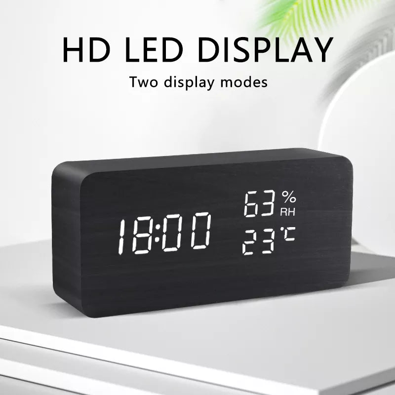 Alarm Clock LED Wooden Watch Table Voice Control Digital Wood Despertador USB/AAA Powered Electronic Desktop Clocks